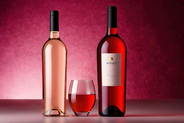 Foto fotografia de maquete de embalagem de produto de fotografia publicitária de estúdio de garrafa de vinho rosado