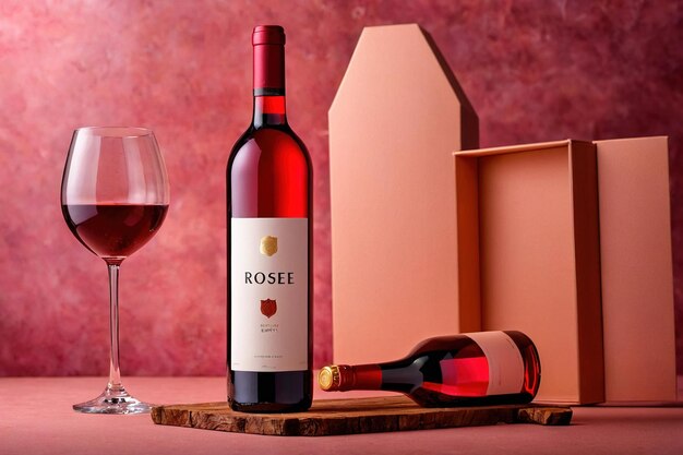 Foto fotografia de maquete de embalagem de produto de fotografia publicitária de estúdio de garrafa de vinho rosado