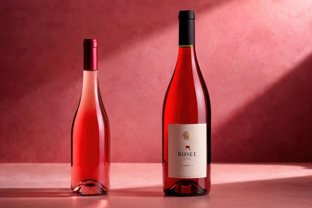 Foto fotografia de maquete de embalagem de produto de fotografia publicitária de estúdio de garrafa de vinho rosado