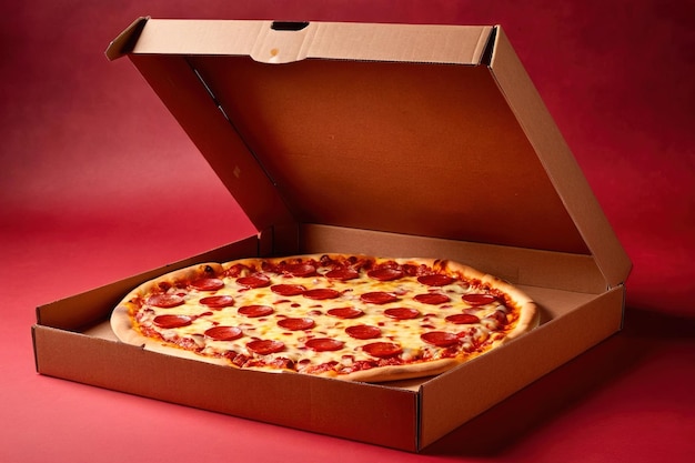 Fotografia de maquete de embalagem de produto de uma sessão de fotos publicitárias do estúdio de caixas de pizza