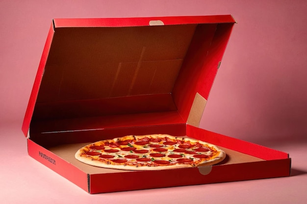 Fotografia de maquete de embalagem de produto de uma sessão de fotos publicitárias do estúdio de caixas de pizza