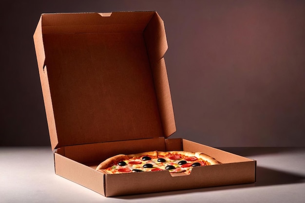 Fotografia de maquete de embalagem de produto de uma sessão de fotos publicitárias do estúdio de caixas de pizza