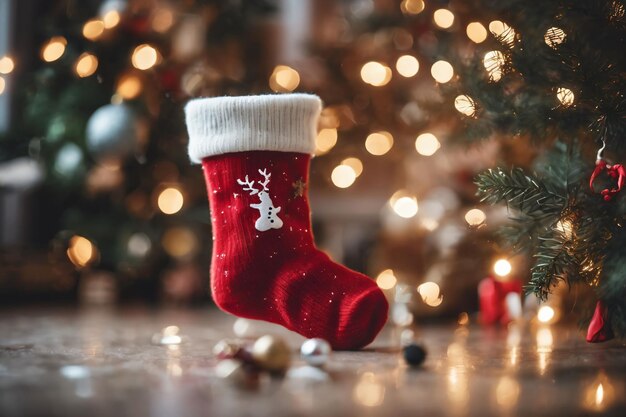 Fotografia de meias de Natal com ornamentos de Natal no fundo papel de parede nataline