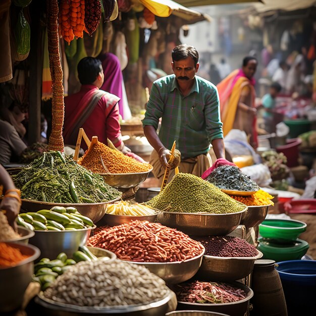 Foto fotografia de mercado da índia mostra uma vibrante e colorida