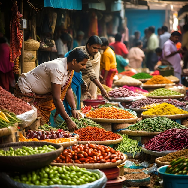 Foto fotografia de mercado da índia mostra uma vibrante e colorida