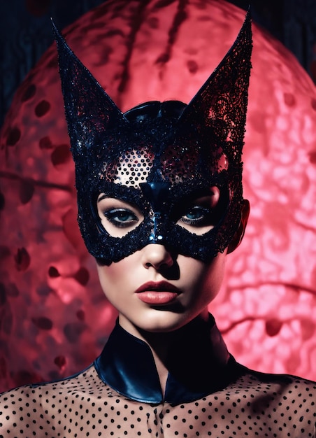 Fotografia de moda de uma bela mulher com uma máscara de carnaval