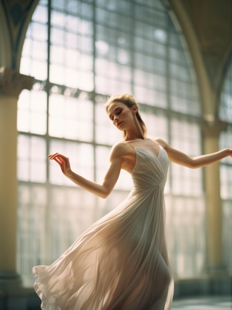 Foto fotografia de modelo mulher dançando ballet retrato em movimento desfocado