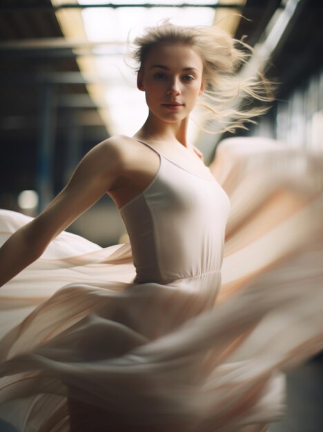 Foto fotografia de modelo mulher dançando ballet retrato em movimento desfocado