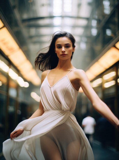 Foto fotografia de modelo mulher dançando ballet retrato em movimento desfocado