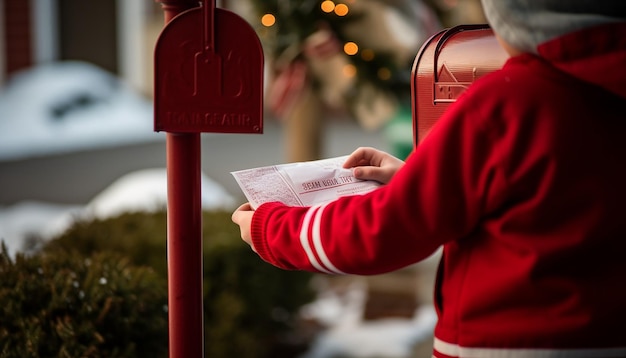 Fotografia de Natal Feliz e Ano Novo Caixa de correio vermelha recebendo e enviando mensagens de presentes de ano novo