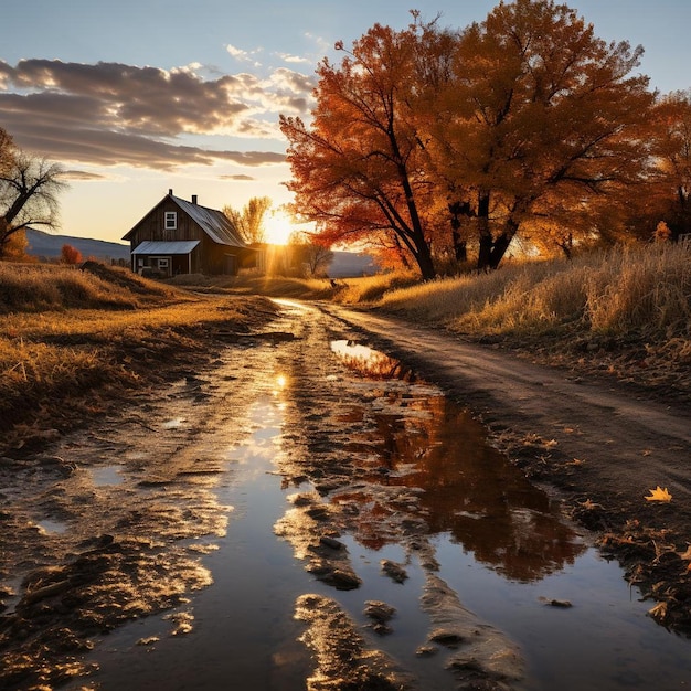 Fotografia de paisagem de outono de radiação rústica
