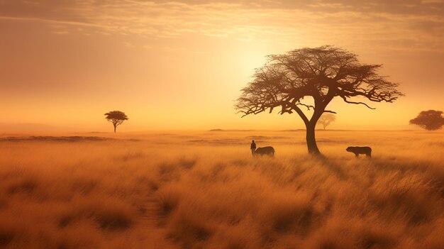 Foto fotografia de paisagem de savana ao pôr do sol