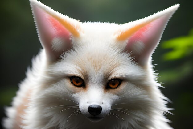 fotografia de perto de um majestoso espírito kitsune de orelha longa Olho intenso de uma raposa vermelha selvagem CloseUp