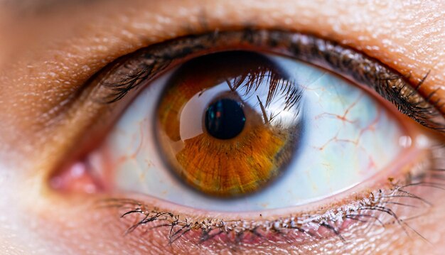 Fotografia de perto de uma mulher de olhos castanhos