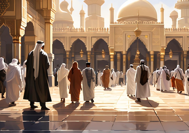 Fotografia de pessoas caminhando para a mesquita Annabawi Madinah, Arábia Saudita