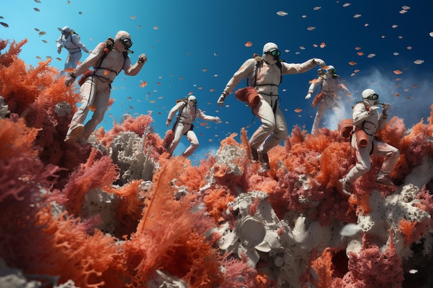 Fotografia de pessoas mergulhando em recifes de coral vibrantes