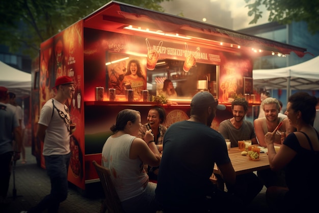 Fotografia de pessoas se divertindo em festival de comida de rua