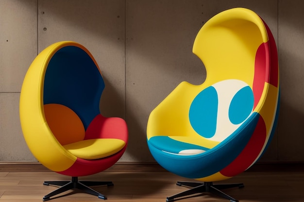 fotografia de produto de cadeiras de ovos coloridos com um padrão redondo