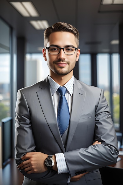 Fotografia de retrato de homens corporativos com fundo de escritório