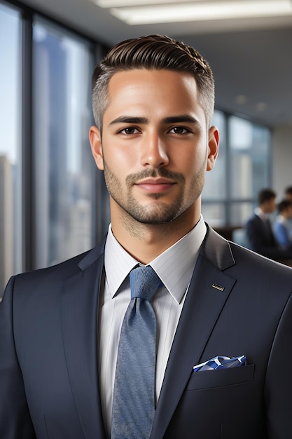 Fotografia de retrato de homens corporativos com fundo de escritório