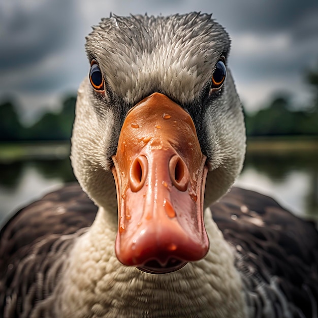 Foto fotografia de retrato em close-up de um ganso zangado