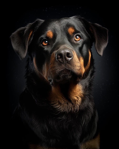 Fotografia de Rottweiler com fundo preto e iluminação perfeita