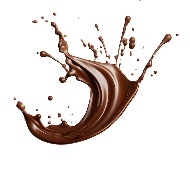 Fotografia de salpicos de chocolate isolados em líquido de fundo branco ou derramamento de tinta