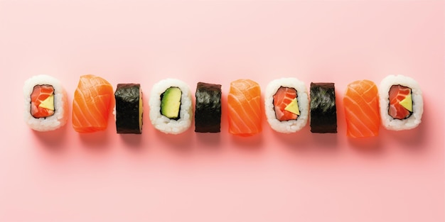 fotografia de sushi com fundo claro