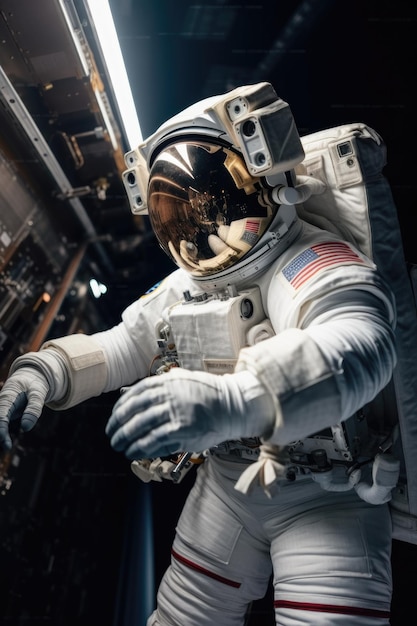 Fotografia de um astronauta trabalhando em uma nave espacial no espaço