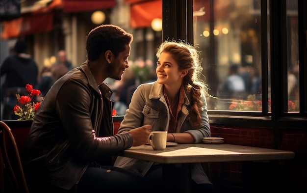 Fotografia de um casal sentado em um café Generative Ai