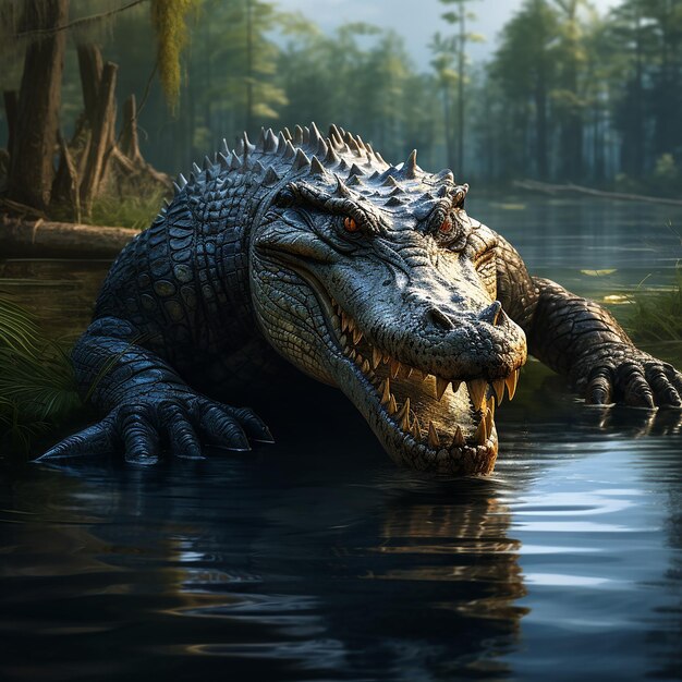 Foto fotografia de um crocodilo à espreita na superfície