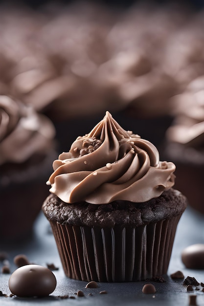 fotografia de um cupcake de chocolate com um bezerro das montanhas escocesas detalhado e intrincado