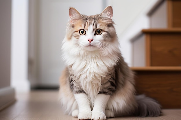 fotografia de um gato fofo perto da caixa de areia no quarto