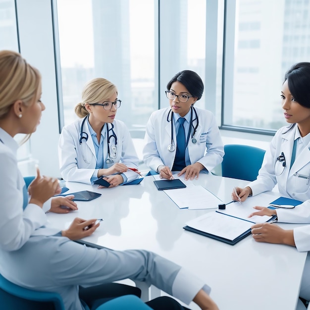 Fotografia de um grupo alegre de médicos