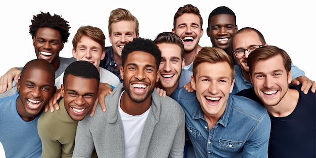 Foto fotografia de um grupo de homens adultos feliz estilo animado de design de site em branco fundo branco bonito nacionalidade mista generative ai technology