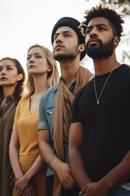 Foto fotografia de um grupo diversificado de amigos unidos em solidariedade criada com ai gerativa