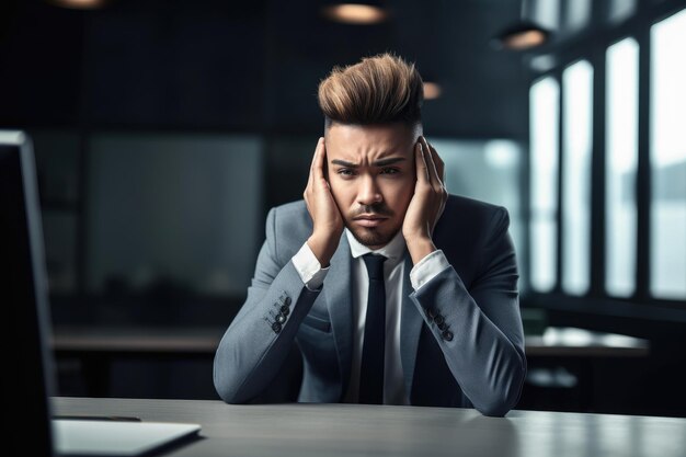 Fotografia de um jovem empresário estressado enquanto estava sentado em um escritório