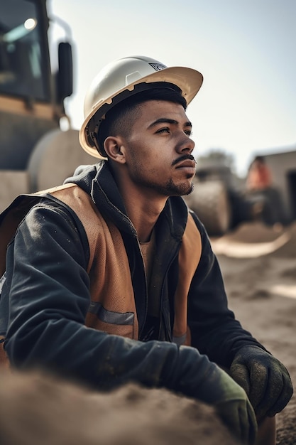 Fotografia de um jovem trabalhando em um canteiro de obras criado com IA gerativa