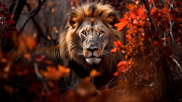 Fotografia de um leão caçando em seu habitat natural