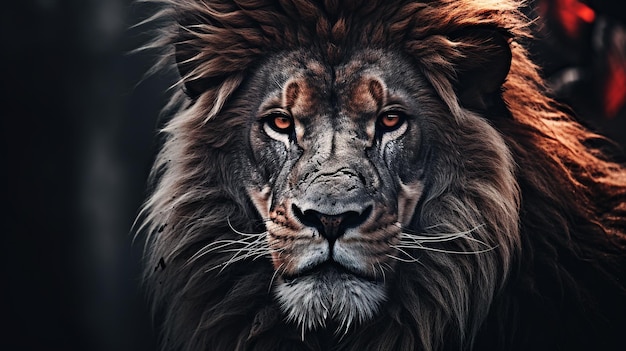 Fotografia de um leão macho africano olhando para a câmera
