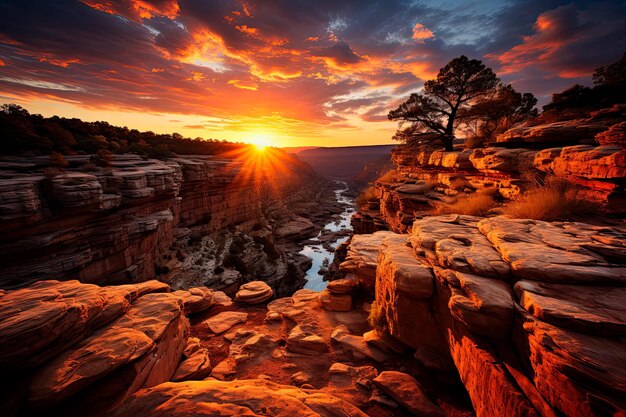 Foto fotografia de um penhasco majestoso adornado com a grandeza da natureza se aquecendo no abraço caloroso