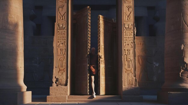 Foto fotografia de um ser humano entrando no complexo do templo de karnak