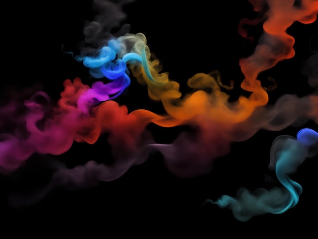 Fotografia de um único fluxo de fumaça colorido fluindo em fundo preto