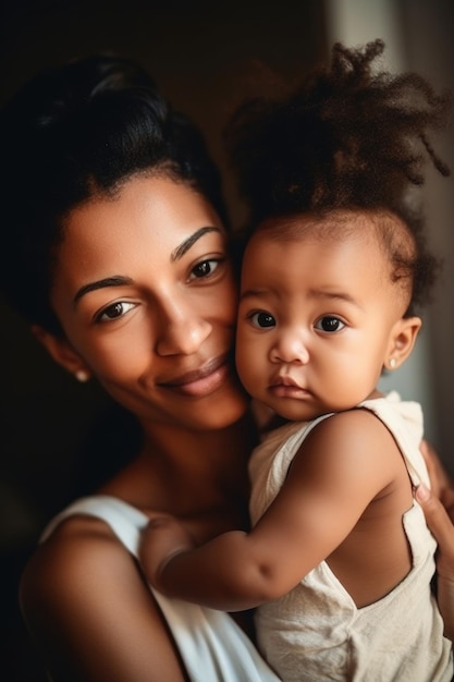 Fotografia de uma bela jovem mulher e sua filha criada com IA generativa