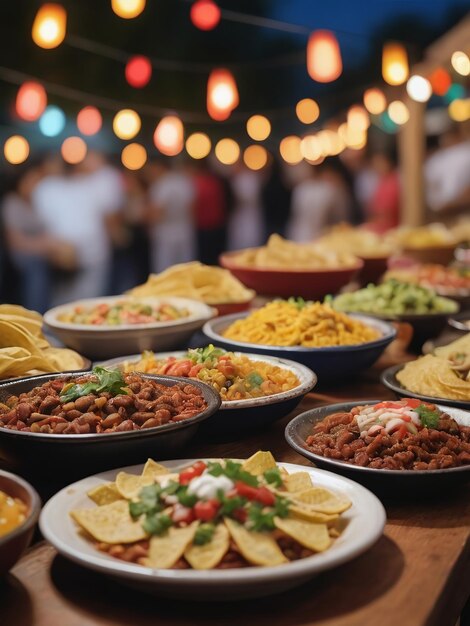 Fotografia de uma cena festiva de um festival de comida mexicana