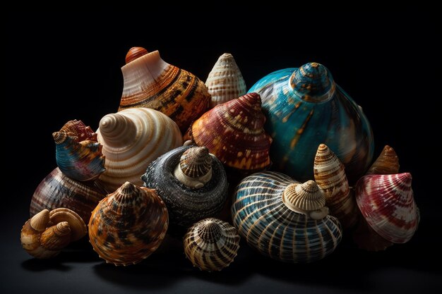 Fotografia de uma coleção de conchas coloridas