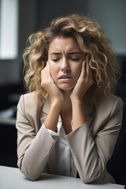 Fotografia de uma jovem empresária estressada em um escritório no trabalho