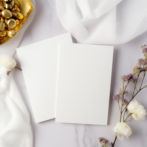 Fotografia de uma maquete de convites de casamento