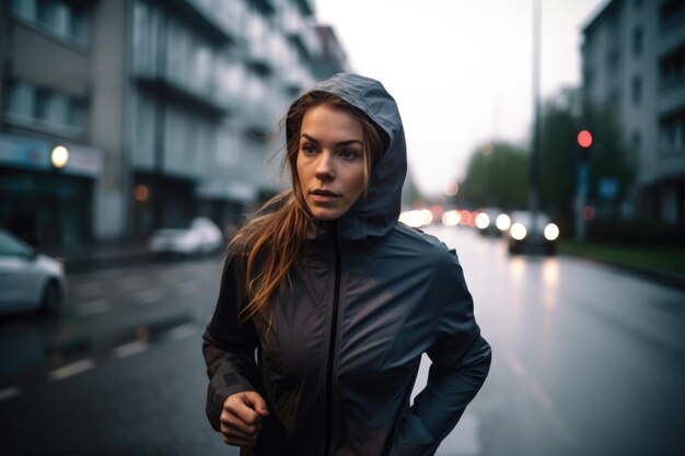 Fotografia de uma mulher em sua corrida diária criada com IA generativa