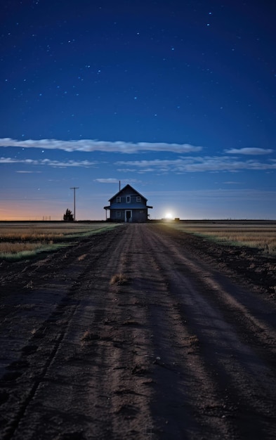 Fotografia de uma rua tranquila em um campo aberto à noite